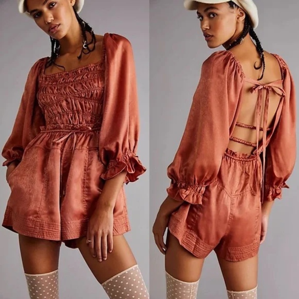 NWOT Free People cassidy romper in rust Orange Velvet Small